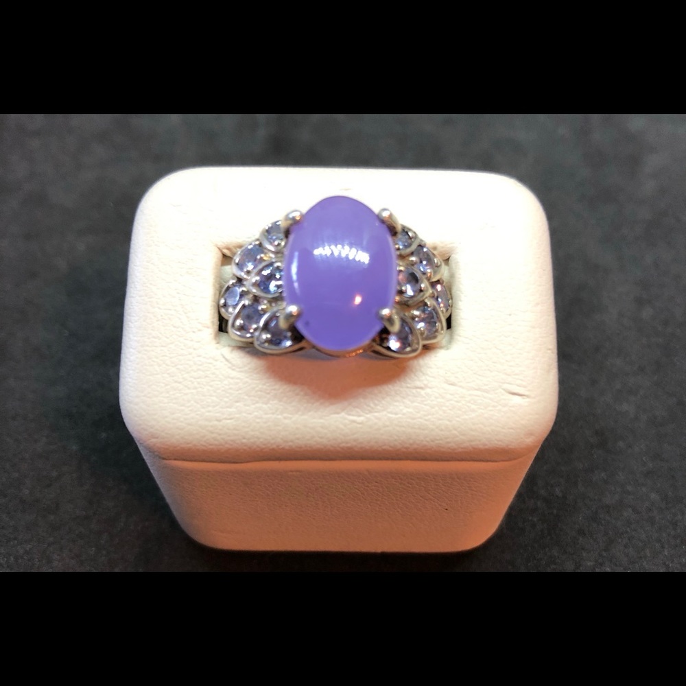 Lavender Chalcedony & CZ 925 Sterling Ring size 8